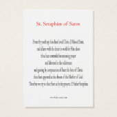 St. Seraphim of Sarov Mini Prayer Card (Back)