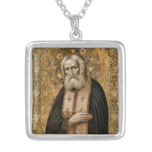 St. Serpahim of Sarov Orthodox Christian Icon  Silver Plated Necklace