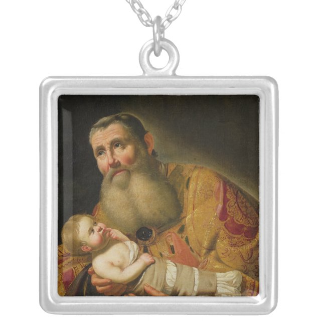 St. Simeon Presenting the Infant Christ Silver Plated Necklace (Front)