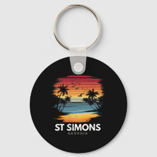 St Simons Beach Georgia Surfboard Surfing Vintage Keychain