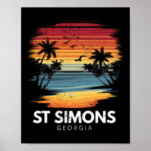 St Simons Beach Georgia Surfboard Surfing Vintage Poster