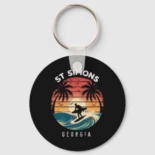 St Simons Beach Georgia Surfboard Waves Beach Keychain