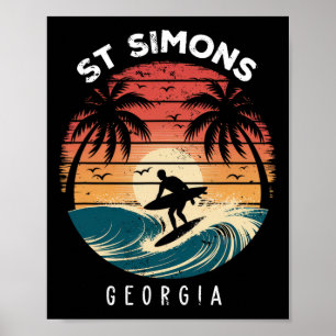 St Simons Beach Georgia Surfboard Waves Beach Poster
