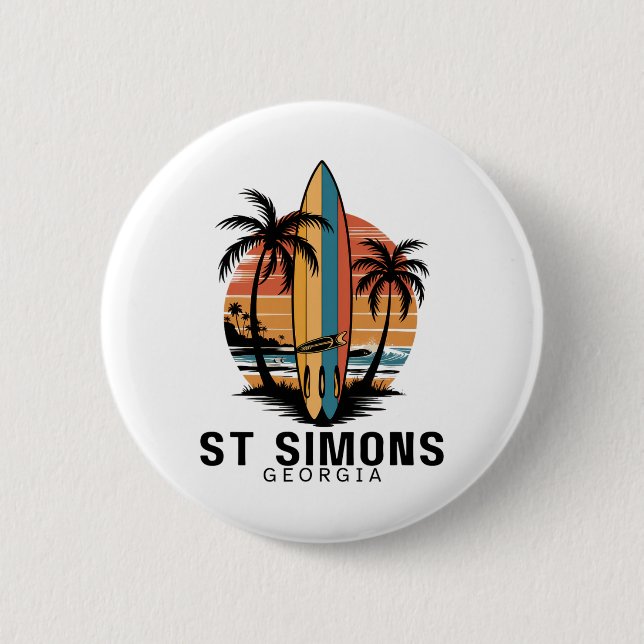 St Simons Beach Georgia Surfing Surfer _1  Button (Front)