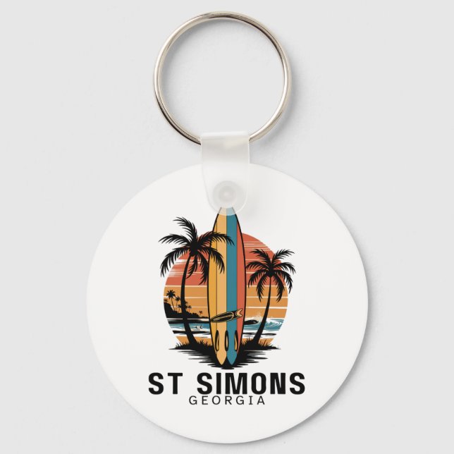 St Simons Beach Georgia Surfing Surfer _1  Keychain (Front)