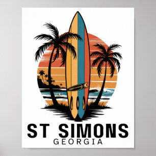 St Simons Beach Georgia Surfing Surfer _1 Poster