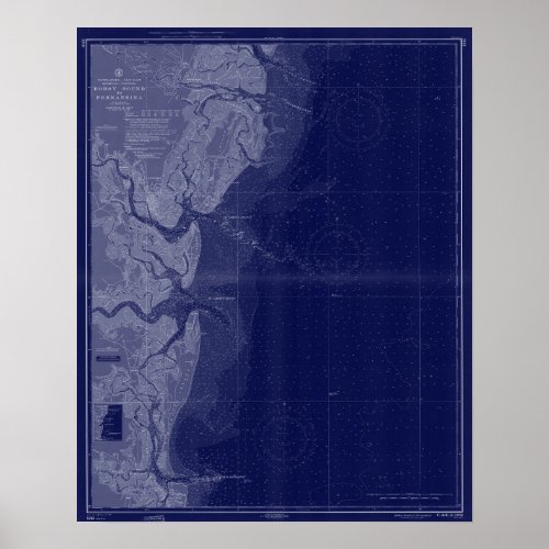 St Simons Georgia Map Nautical Chart Blue Art