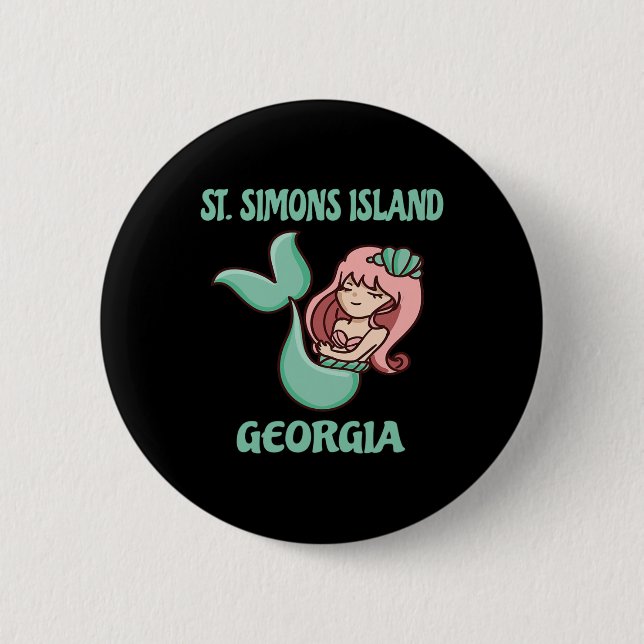 St. Simons Island Cute Mermaid Themed  Button (Front)