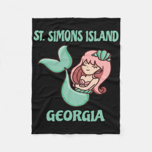 St. Simons Island Cute Mermaid Themed Fleece Blanket