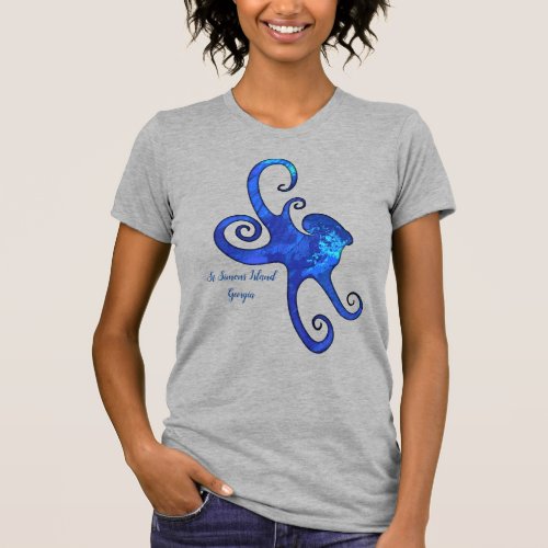 St Simons Island GA Brilliant Blue Octopus T_Shirt