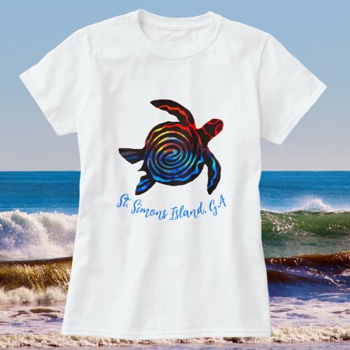St Simons Island GA Colorful Sea Turtle Souvenir T_Shirt