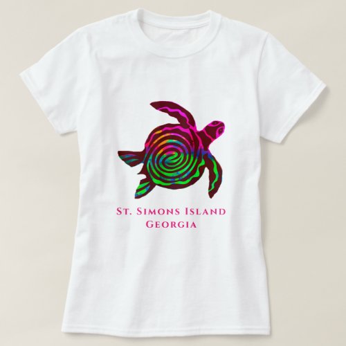 St Simons Island GA Colorful sea turtle T_Shirt
