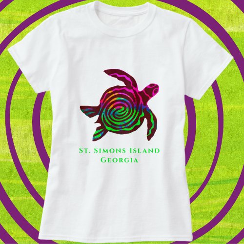 St Simons Island GA Colorful sea turtle T_Shirt