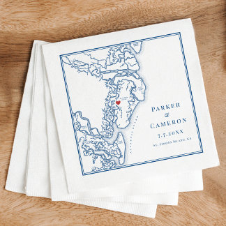 St. Simons Island GA Map Elegant Navy Blue Wedding Napkins