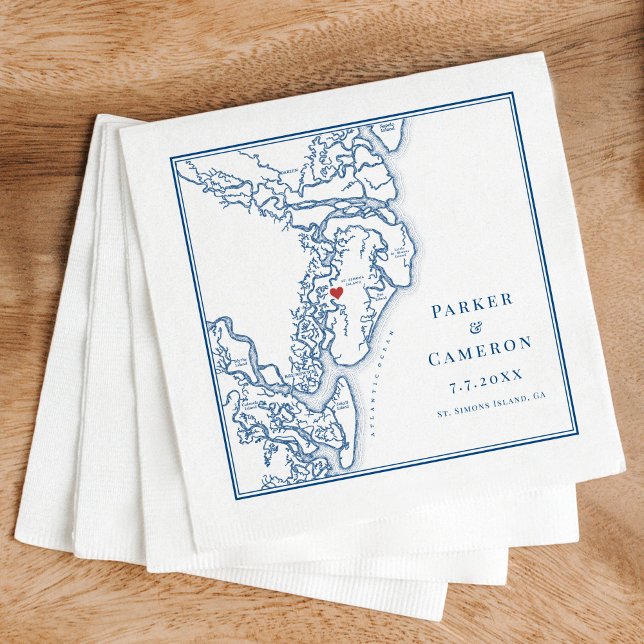 St. Simons Island GA Map Elegant Navy Blue Wedding Napkins (St. Simons Georgia map napkin for your wedding in the Golden Isles - also includes Jekyll Island)