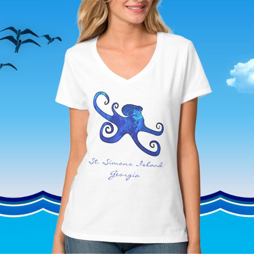 St Simons Island GA Ocean Blue Octopus T_Shirt