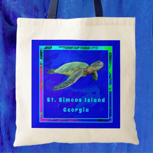 St Simons Island GA Ocean Blue Sea Turtle  Tote Bag