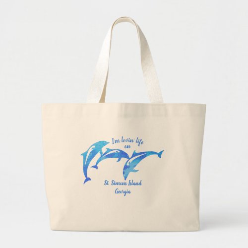 St Simons Island GA playful dolphins Large Tote Bag