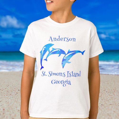 St Simons Island GA Playful Dolphins T_Shirt