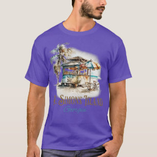 St Simons Island GA Tiki Bar Beach Watercolor Desi T-Shirt