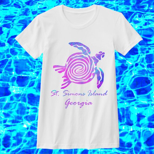 St Simons Island GA Vibrant Colors Sea Turtle T_Shirt