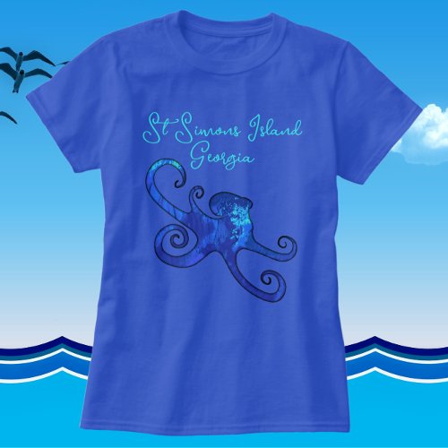 St Simons Island Georgia Blue Octopus T_Shirt