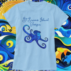 St. Simons Island Georgia Blue Octopus T-Shirt
