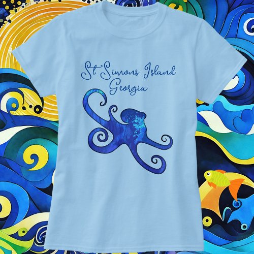 St Simons Island Georgia Blue Octopus T_Shirt