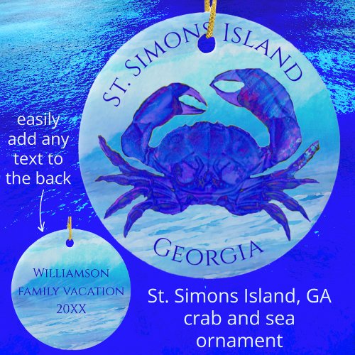 St Simons Island Georgia Crab and Ocean Waves Ceramic Ornament