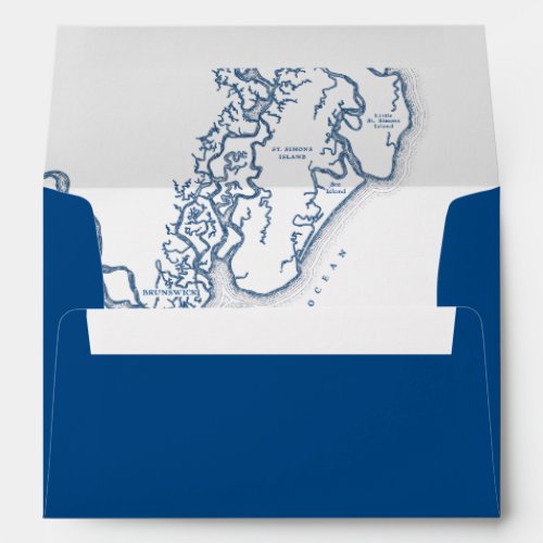 St Simons Island Georgia Map Navy Blue Wedding Envelope