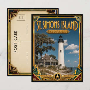 St. Simons Island Georgia Vintage Art Deco Golden Postcard