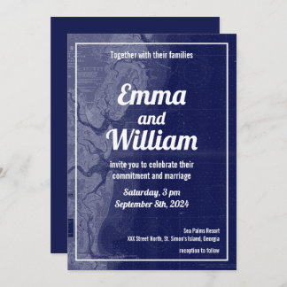 St. Simons Island Georgia Vintage Map Wedding Invitation