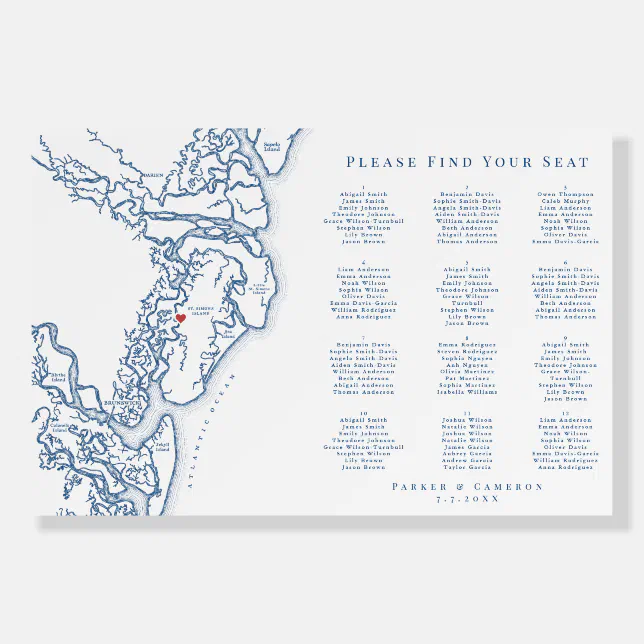 St. Simons Island Map Wedding Seating Chart Foam Board Zazzle