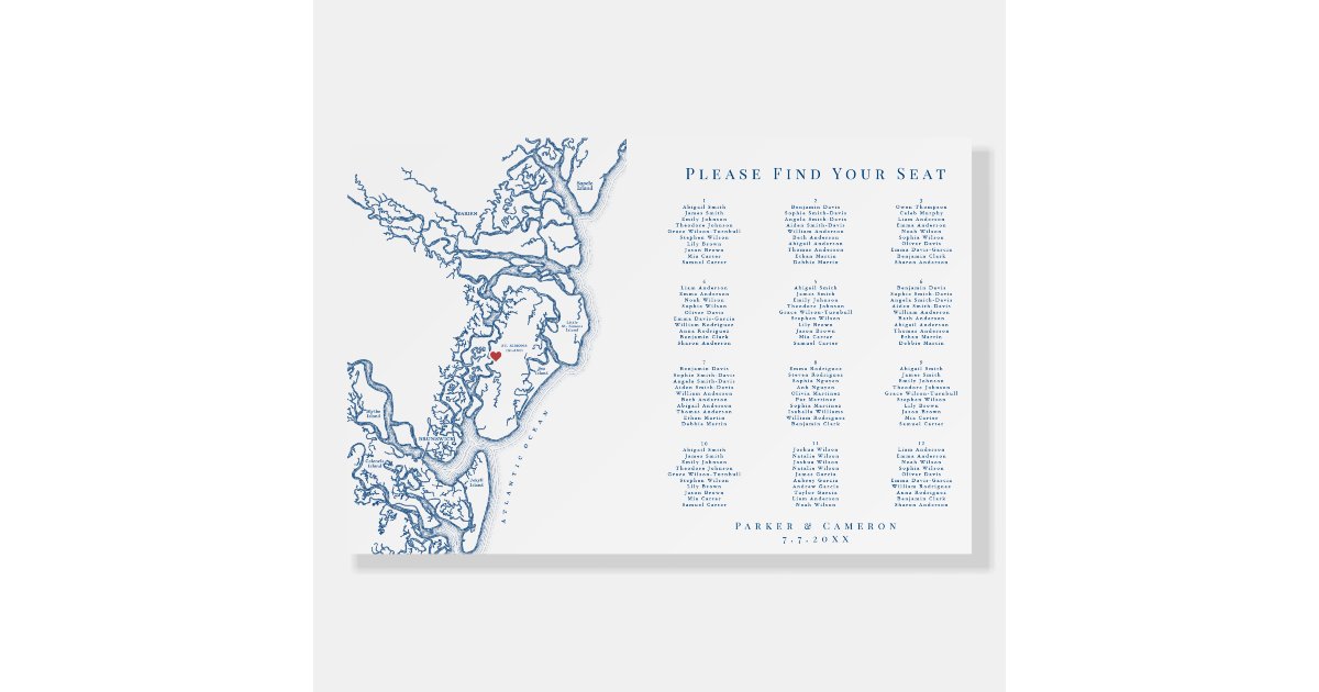 St. Simons Island Map Wedding Seating Chart Foam Board Zazzle