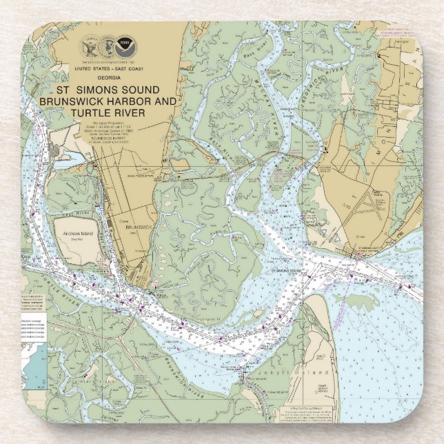 St Simons Sound Brunswick Harbor and Turtle River Beverage Coaster (Front)