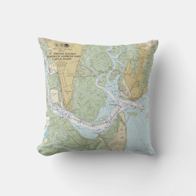 St Simons Sound Brunswick Harbor and Turtle River Throw Pillow (Front)