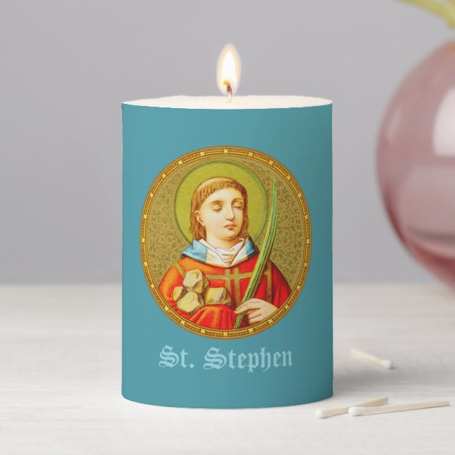 St. Stephen (SNV 26) (Round Image) 3"x4"  Pillar Candle (In Situ)