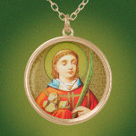 St. Stephen the ProtoMartyr (SNV 26) Gold Plated Necklace<br><div class="desc">Image Source (SNV 26):  Antique image of St. Stephen the ProtoMartyr from a late 19th century chromoxylographic devotional print published by St. Norbertus Verlag,  Vienna,  Austria,  in the designer’s collection of religious ephemera.       Feast:  December 26</div>