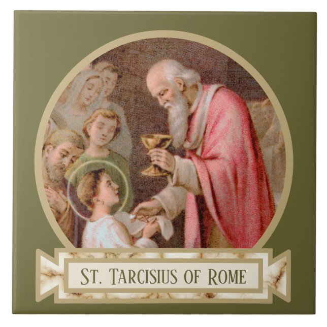 St. Tarcisius Receiving the Eucharist (BL 02) Ceramic Tile (Front)