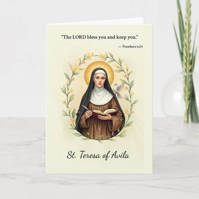 St Teresa of Avila God's Peace and Blessings with  Card (Front)