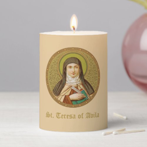 St Teresa of Avila SNV 27 Round Image 3x4 Pillar Candle