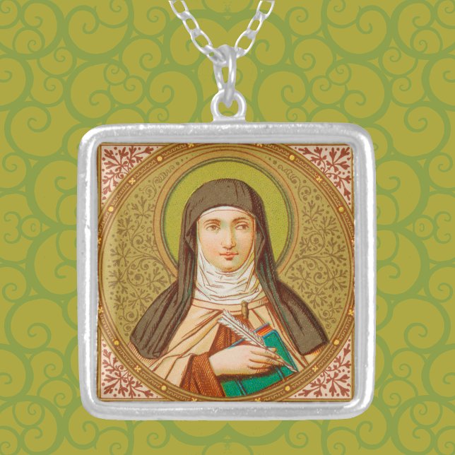 St. Teresa of Avila (SNV 27) Square Silver Plated Necklace (Creator Uploaded)