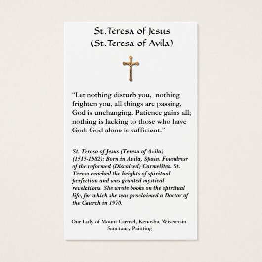 St. Teresa of Avila Teresa of Jesus Holy Card (Back)
