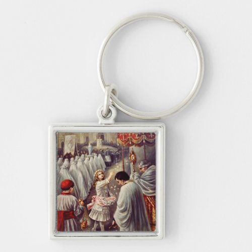 St Teresa throws flowers to the Blessed Sacrament Keychain
