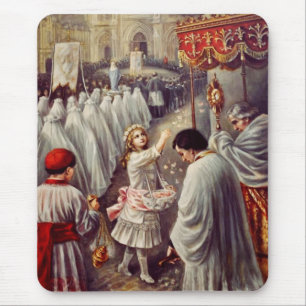 St. Teresa throws flowers to the Blessed Sacrament Mouse Pad
