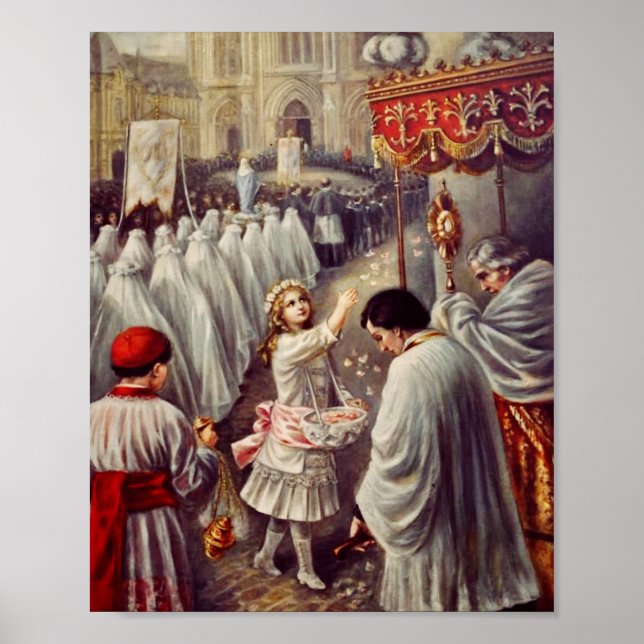 St. Teresa throws flowers to the Blessed Sacrament Poster (Front)