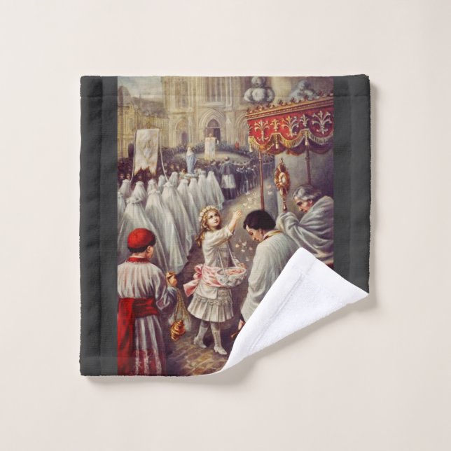 St. Teresa throws flowers to the Blessed Sacrament Wash Cloth (Wash Cloth)