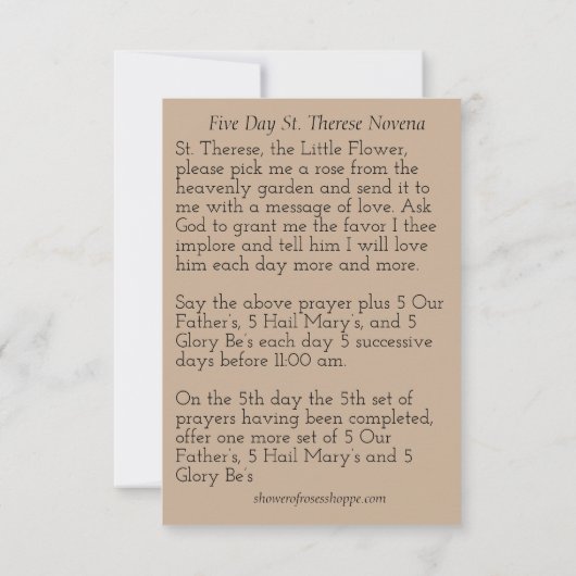 St. Therese 5 Day Novena Prayer Card (Back)