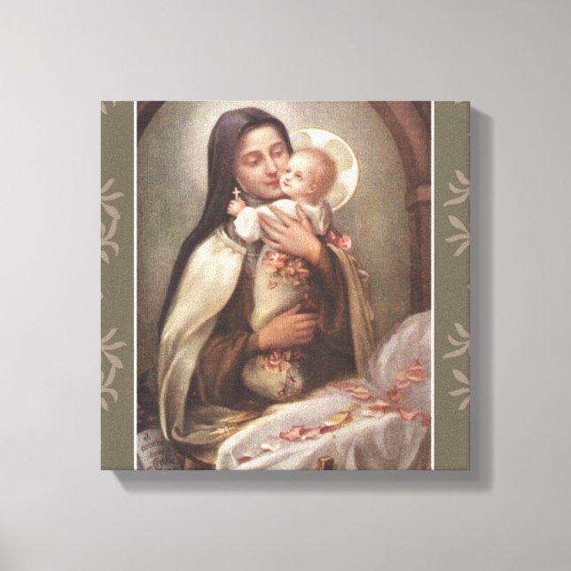 St. Therese Baby Jesus Manger Pink Roses Canvas Print (Front)