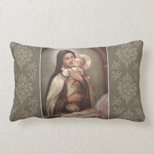 St. Therese Baby Jesus Manger Pink Roses Lumbar Pillow